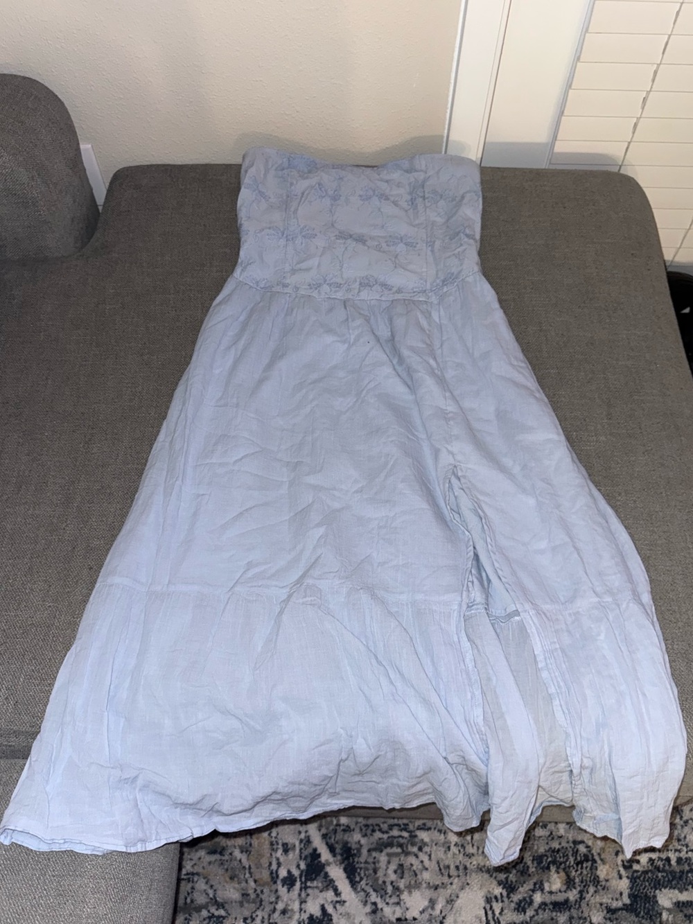 Hollister Strapless Pale Blue Linen Maxi Dress